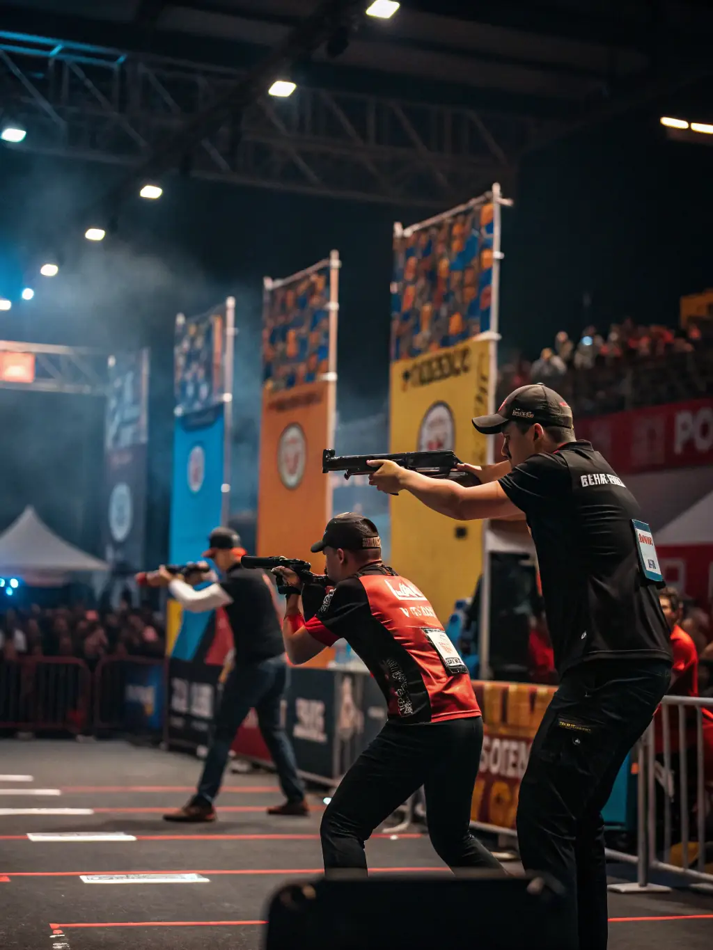 A dynamic image of participants in the Regional Ball-Trap Championship, showcasing the intensity and excitement of the competition. The photo captures a shooter taking aim, with spectators in the background.