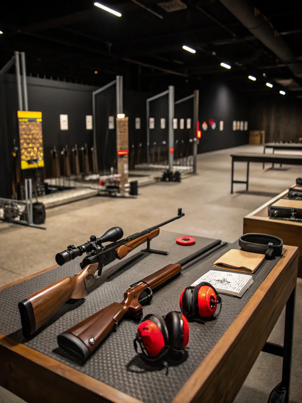 An aerial view of a well-maintained ball-trap shooting range, highlighting the layout and facilities available for participants.